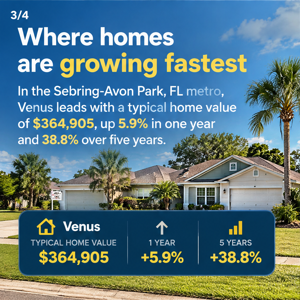 Cities with the fastest-growing home prices in the Sebring metro area — slide 3 of 5