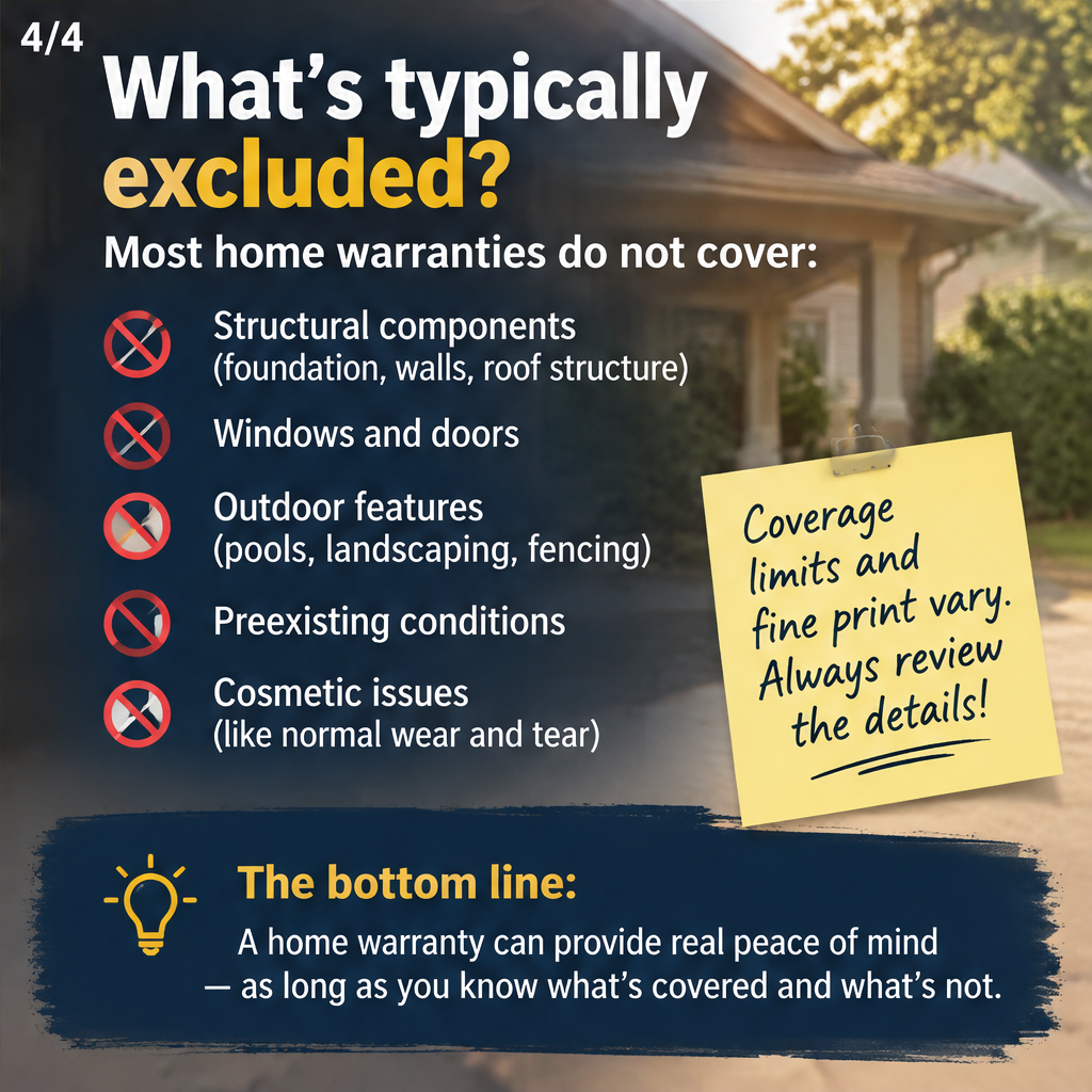 What does a home warranty cover and what's excluded? — slide 4 of 5