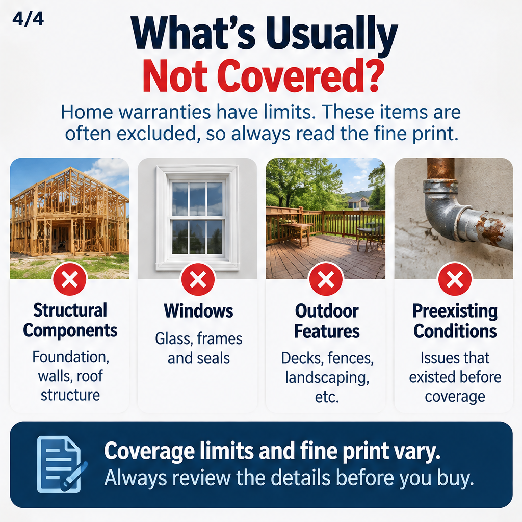 What does a home warranty cover and what's excluded? — slide 4 of 5