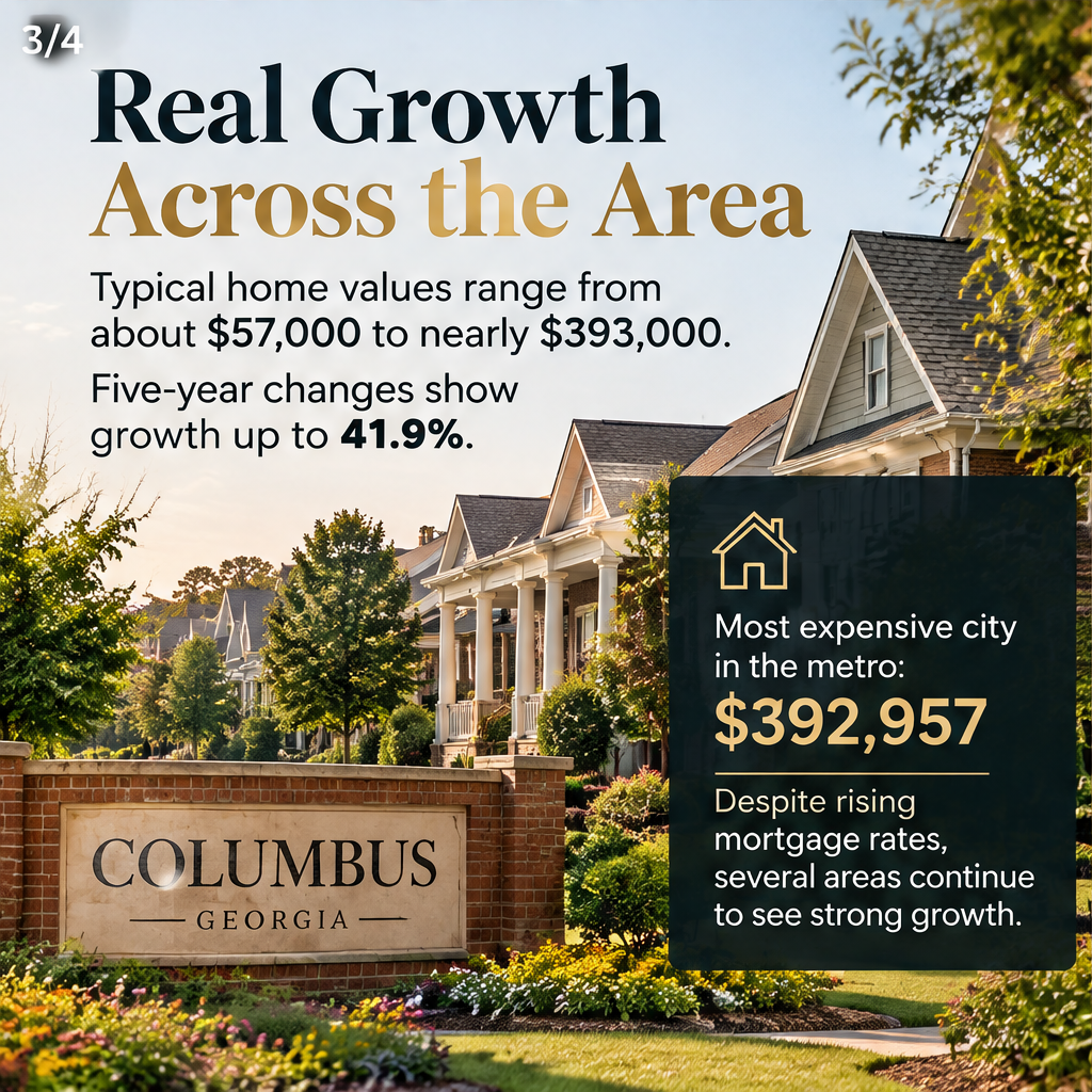 Cities with the fastest-growing home prices in the Columbus, Georgia metro area — slide 3 of 4