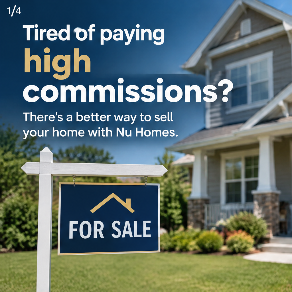 If you're tired of paying high commission rates—whether it's 7%, 6%, 5%, 4%, or even 3%—to sell your home, consider an alternative with Nu Homes. We offer a comprehensive full-service listing — slide 1 of 4