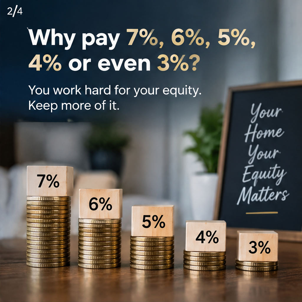 If you're tired of paying high commission rates—whether it's 7%, 6%, 5%, 4%, or even 3%—to sell your home, consider an alternative with Nu Homes. We offer a comprehensive full-service listing — slide 2 of 4
