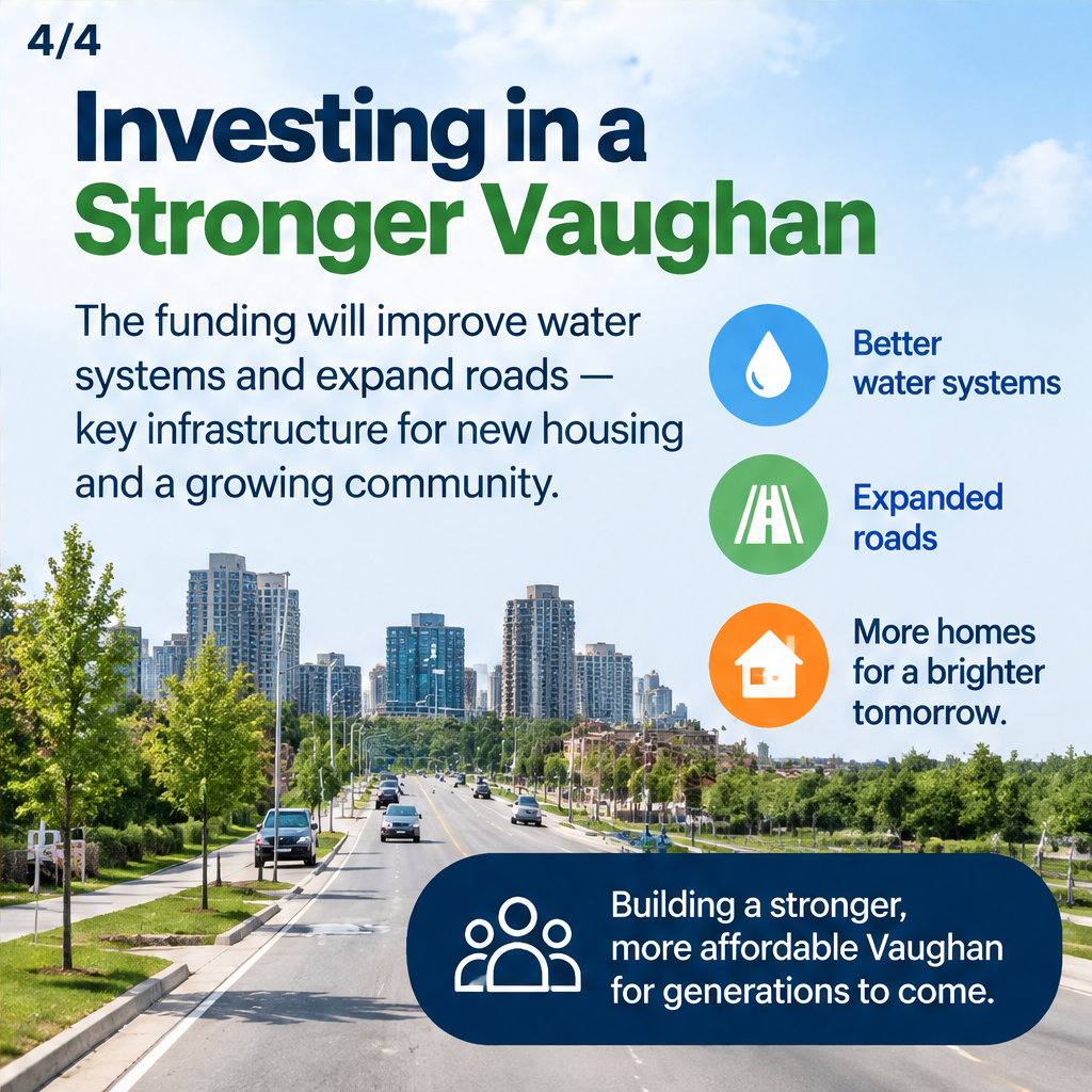 Vaughan receives nearly $700M in housing infrastructure funding as part of provincial-federal development charge reduction policy — slide 4 of 5