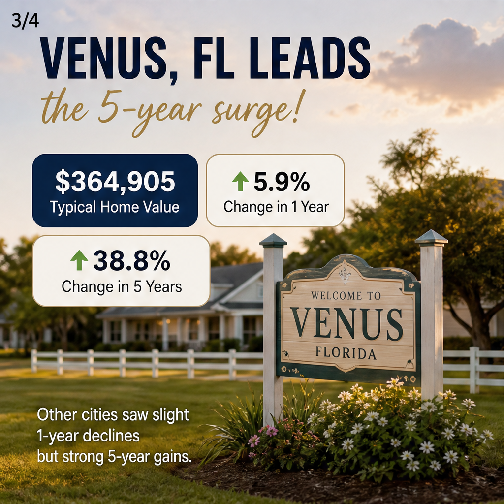 Cities with the fastest-growing home prices in the Sebring metro area — slide 3 of 5
