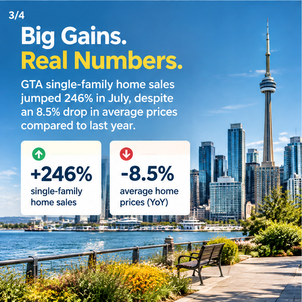 GTA new single-family home sales surge 246% in July as Ontario's expanded HST rebate drives buyers back to market — slide 3 of 5